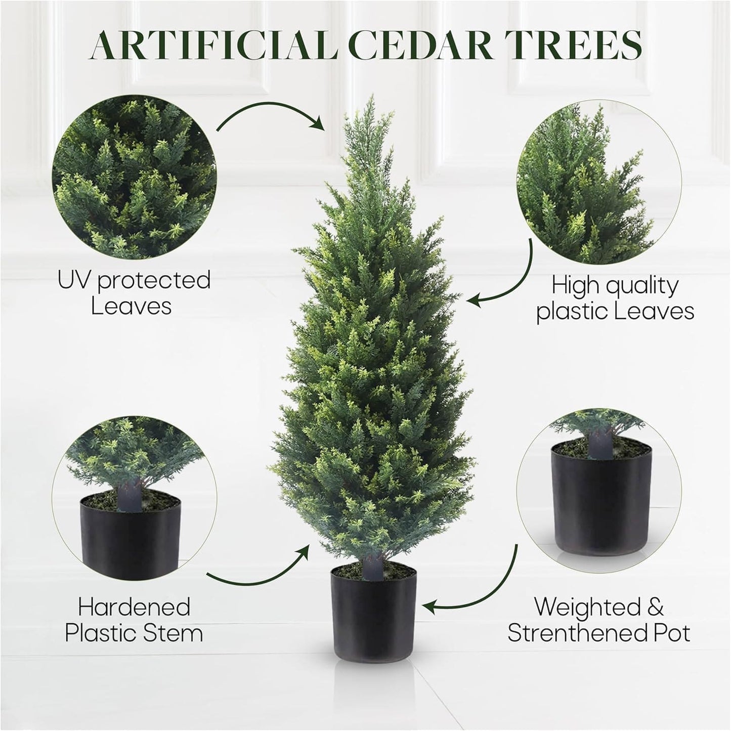 2 pack Artificial Cedar Topiary Trees Pine Plants