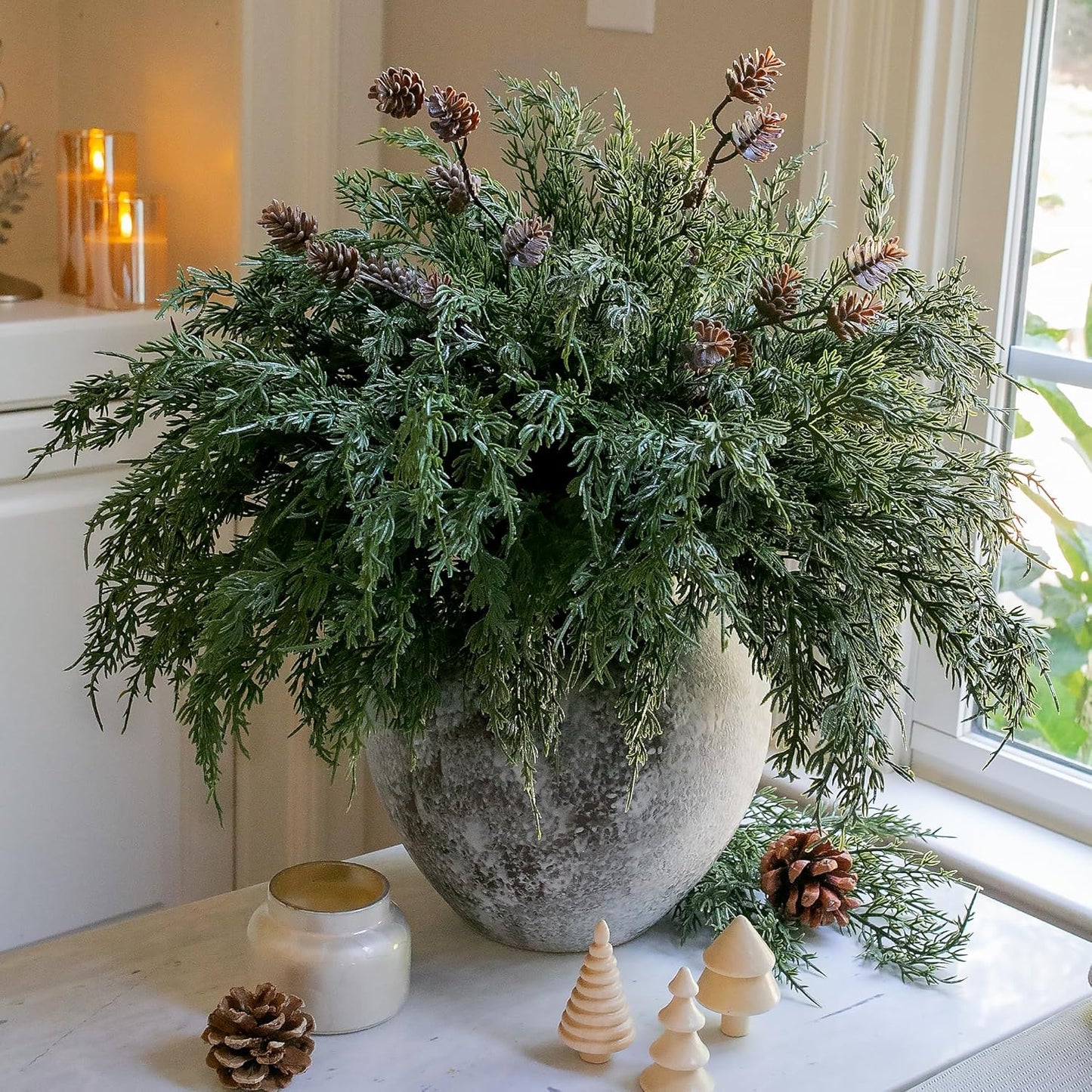 Artificial Cedar Branches Greenery Christmas Holiday Decor Indoor