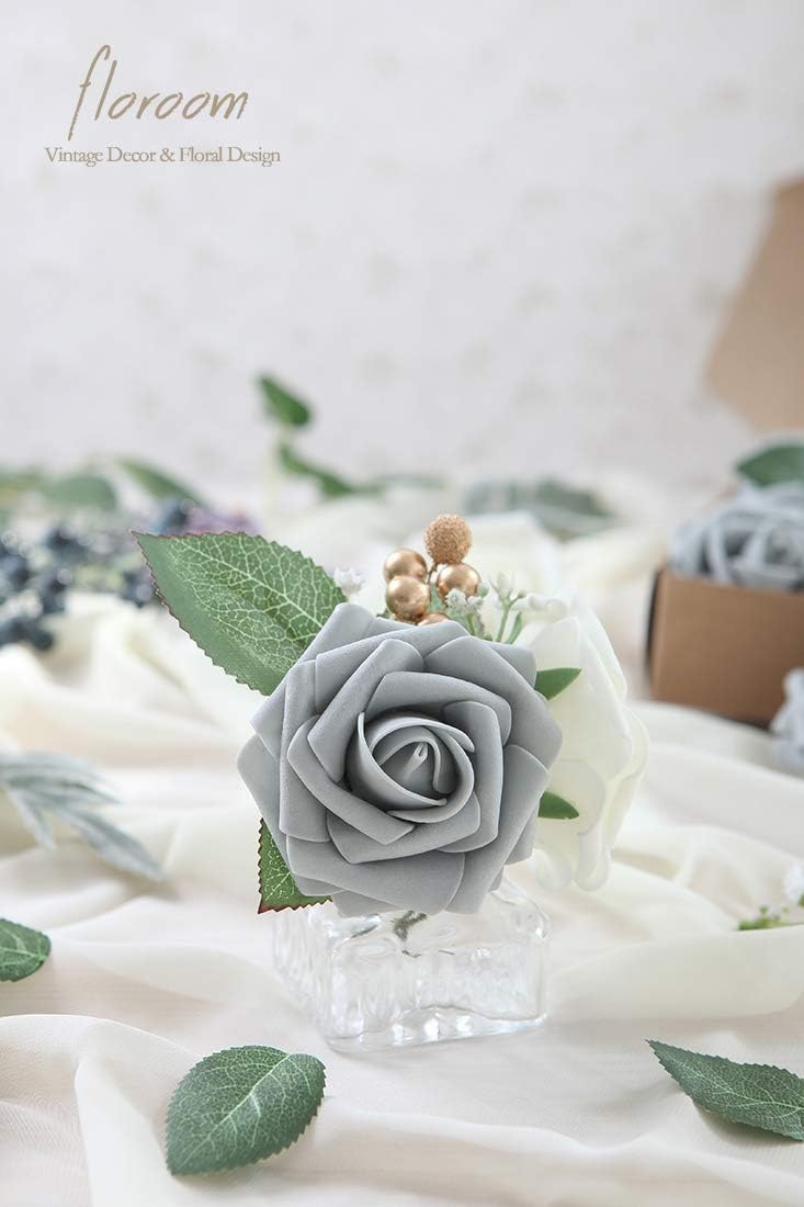 50 Pcs Floroom Foam Roses Silver Grey Wedding