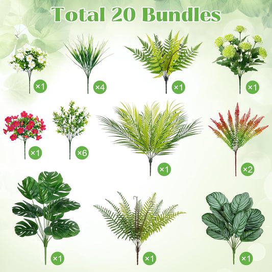 20 pcs Artificial Outdoor Plants Resistant Flowers UV