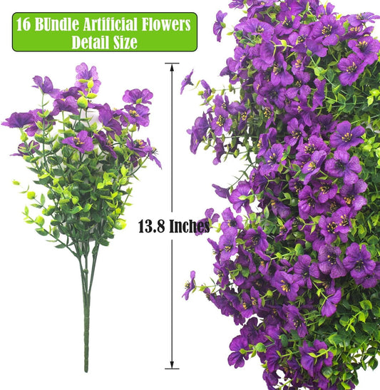 16 bundles Artificial Outdoor Flowers Resistant Silk UV
