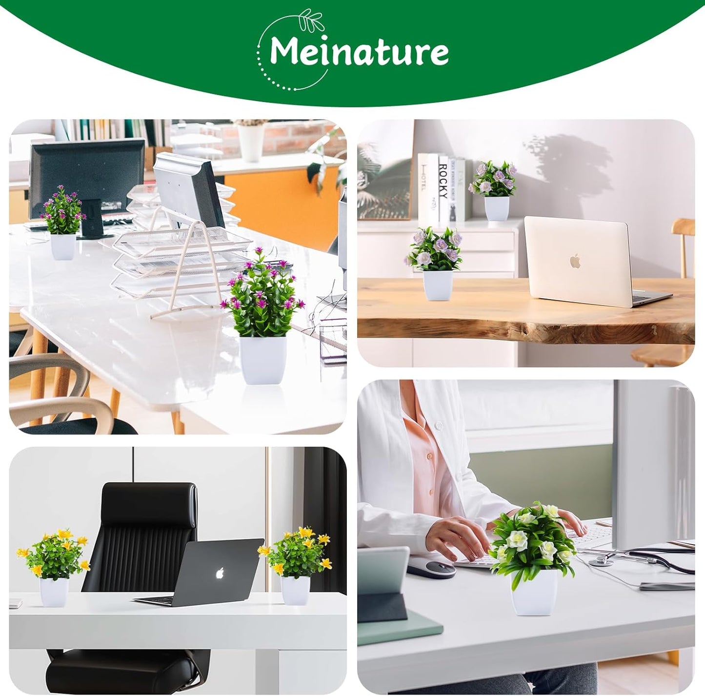 4 pack Small Artificial Plants Flowers Mini Home