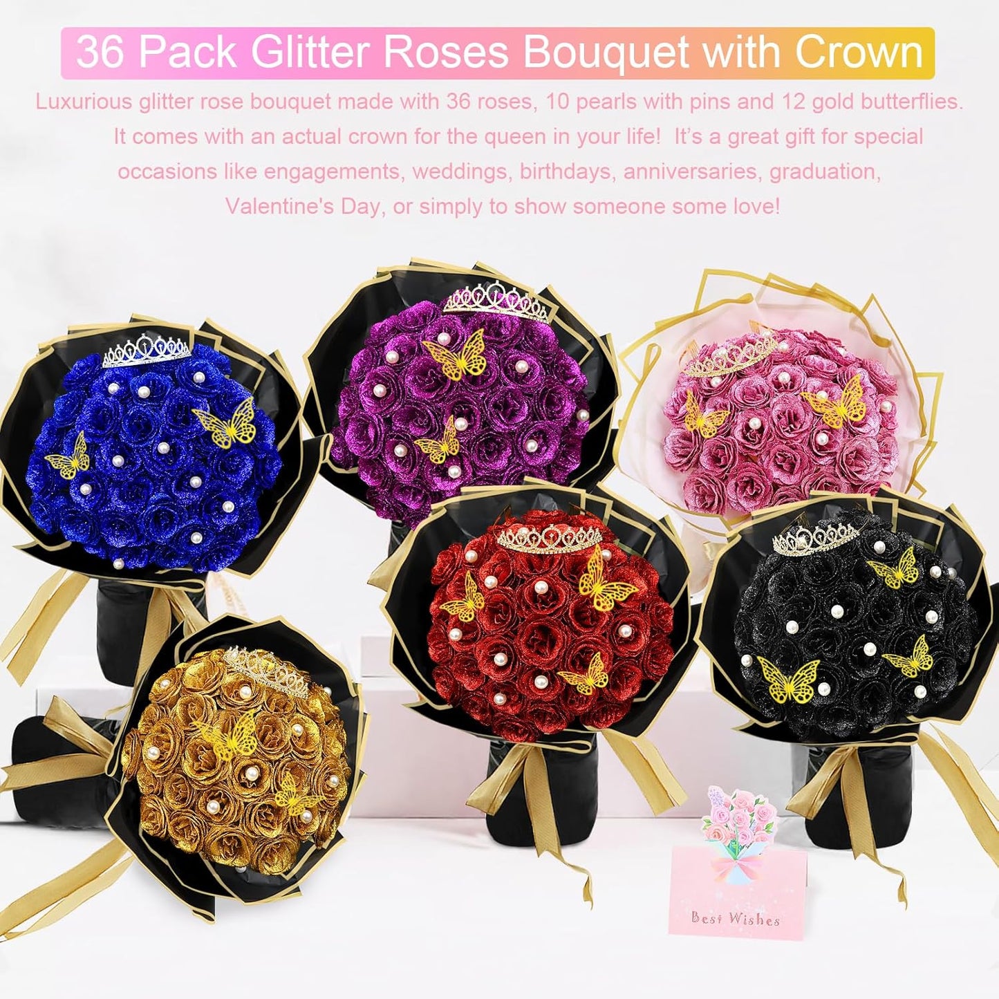 36 pack Diy Glitter Rose Bouquet Kit Artificial