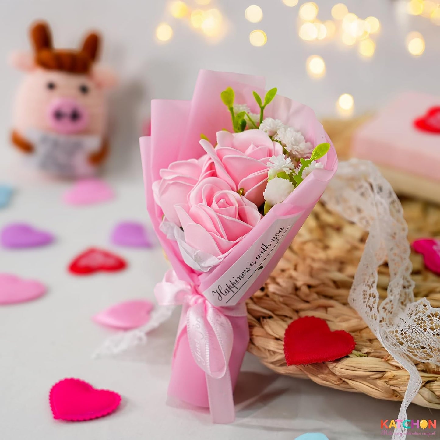 Artificial Pink Rose Bouquet Gift Box Silk Dried