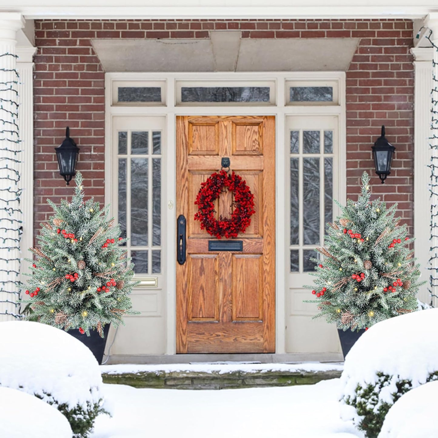 2 pack 30 inch Prelit Flocked Christmas Trees