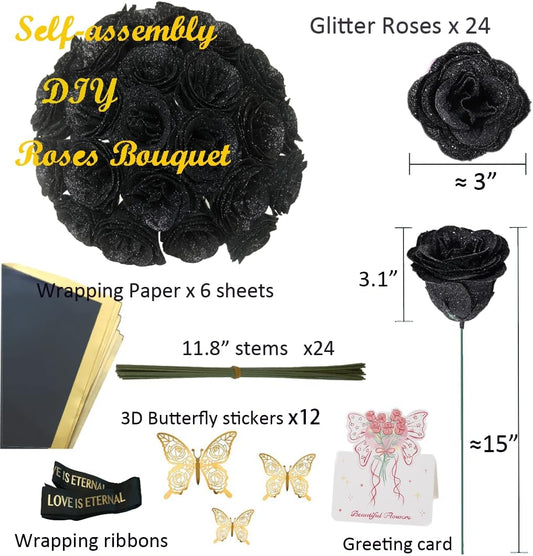 Diy Black Glitter Rose Bouquet Kit Halloween Gothic