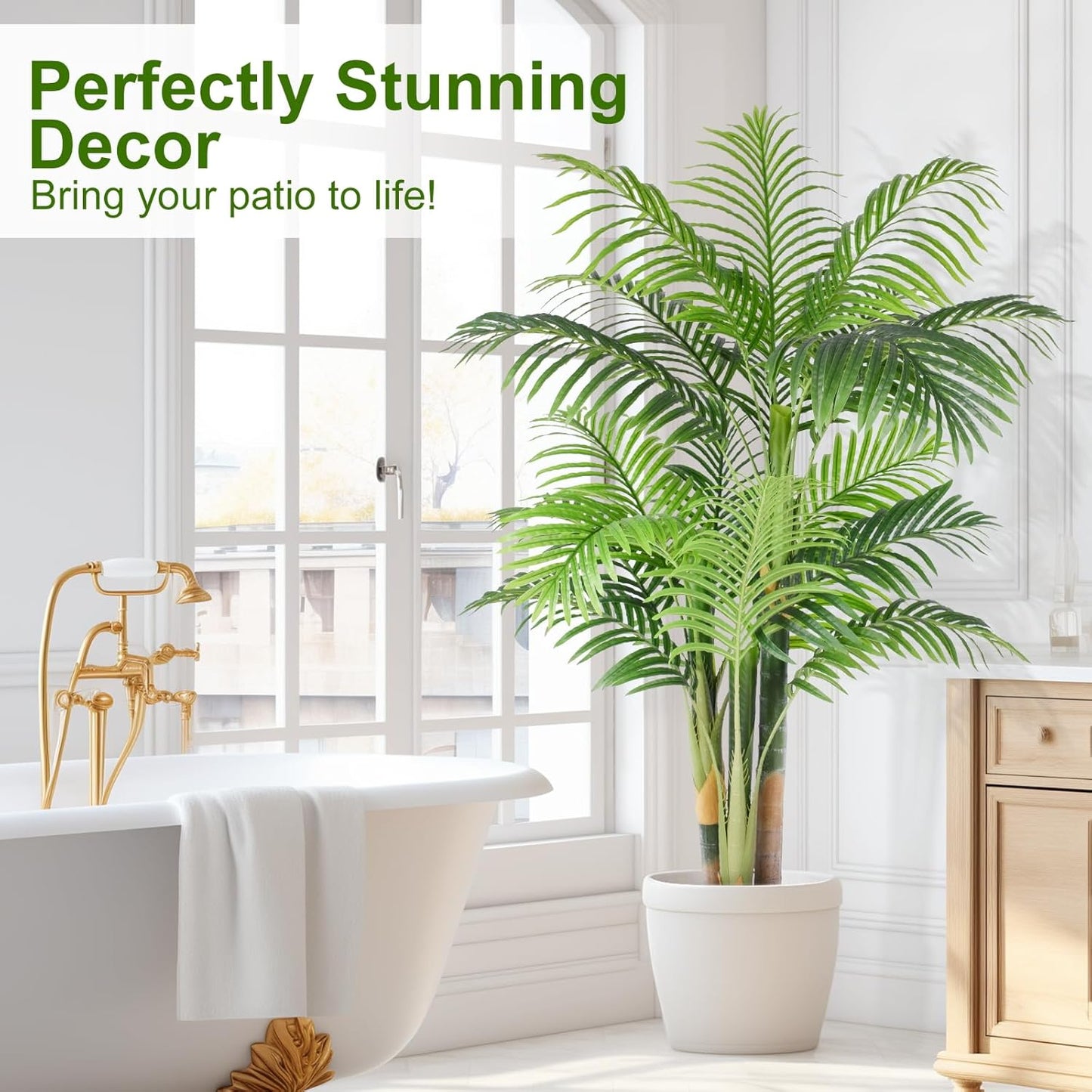 5 ft Tall Triple Golden Cane Palm Artificial