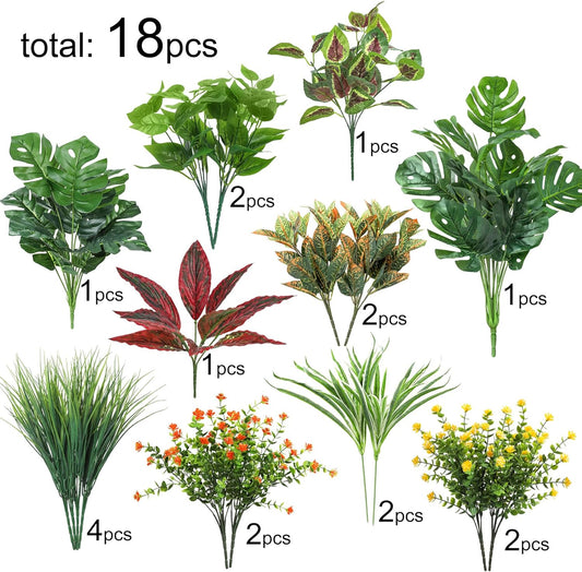 18 pcs Artificial Outdoor Plants Resistant Boxwood UV