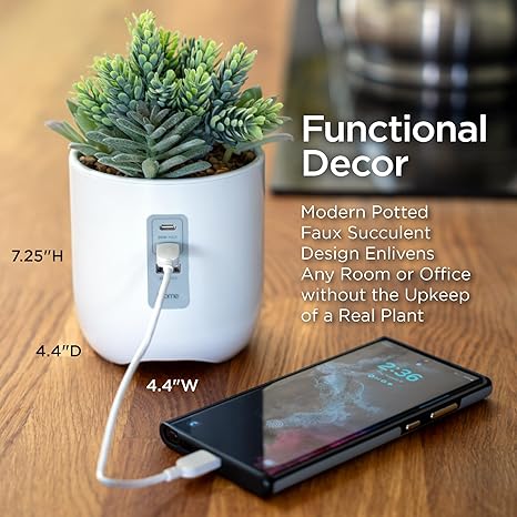 Succulent Usb Charging Station Artificial Plant Decor Dried