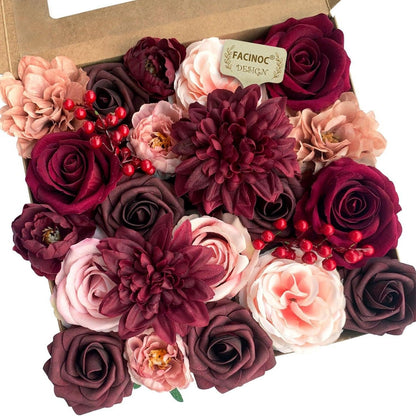 20 Pcs Pink Silk Peonies Roses Wedding Bouquet