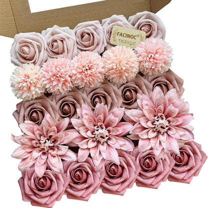 20 Pcs Pink Silk Peonies Roses Wedding Bouquet