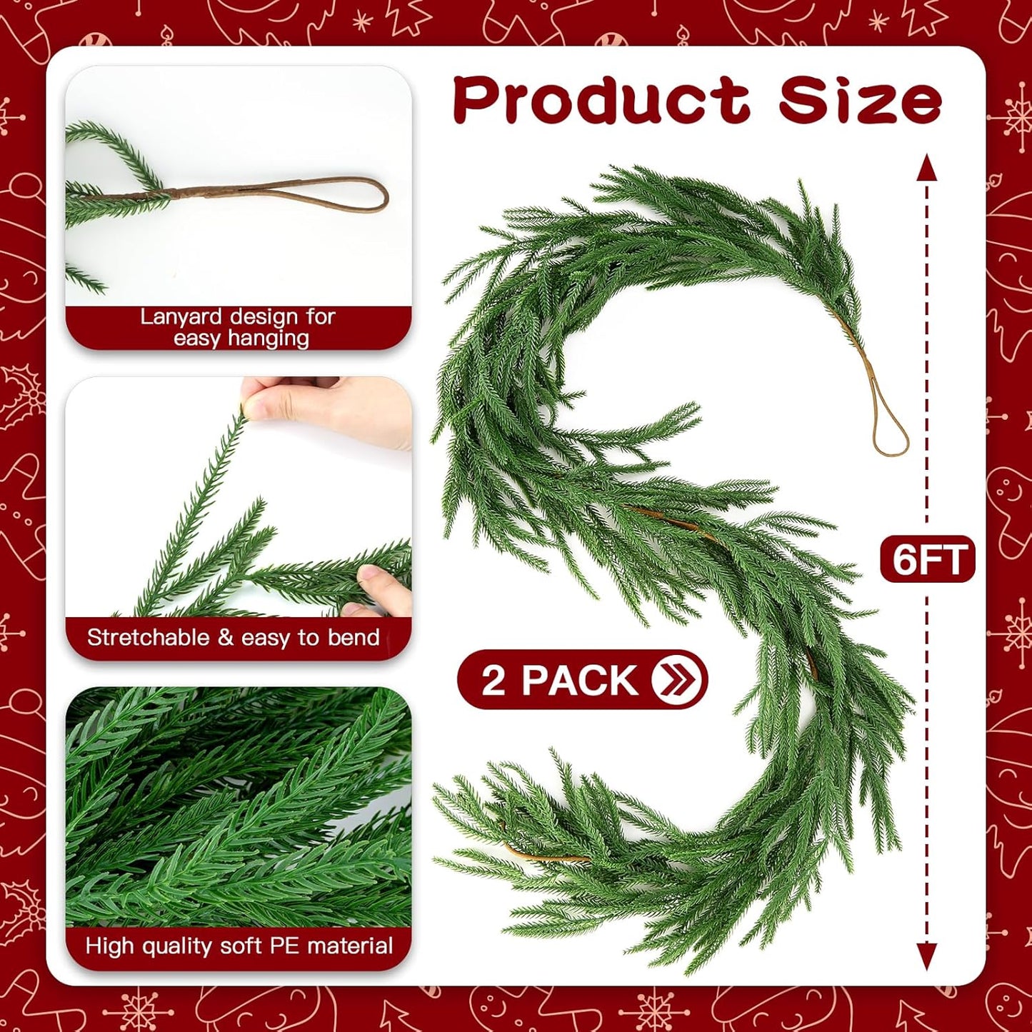 Artificial Norfolk Pine Garland Greenery Christmas Holiday Decor