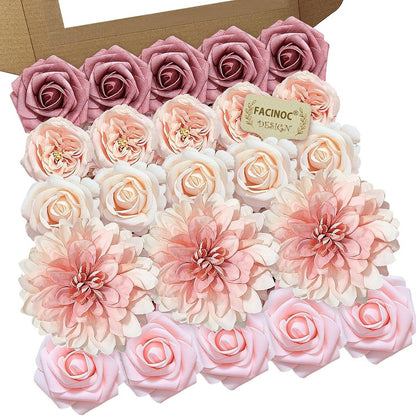 20 Pcs Pink Silk Peonies Roses Wedding Bouquet