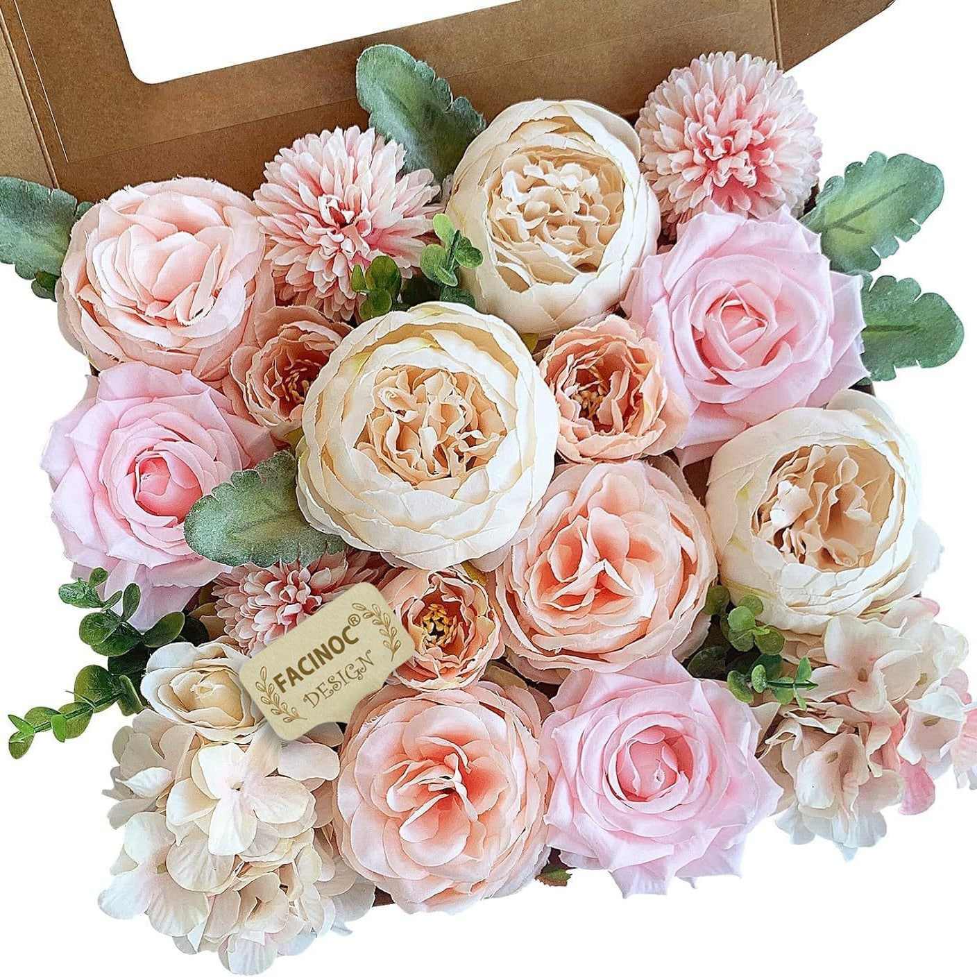 20 Pcs Pink Silk Peonies Roses Wedding Bouquet