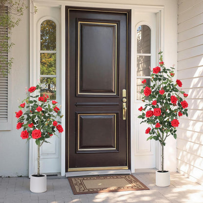 Artificial Rose Tree Silk Floral Decor Potted Trees