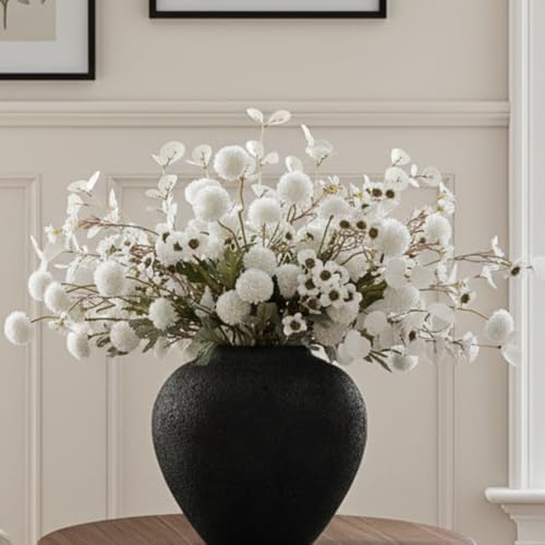 Beige Silk Mum Flowers Eucalyptus Stems Home Kitchen