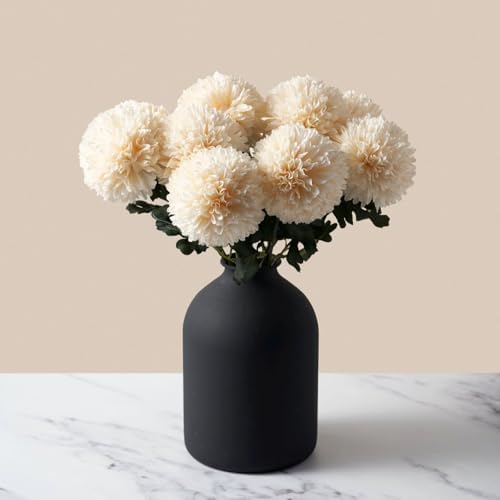 Beige Silk Mum Flowers Eucalyptus Stems Home Kitchen