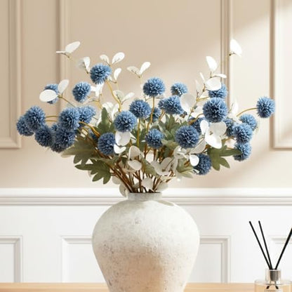Beige Silk Mum Flowers Eucalyptus Stems Home Kitchen