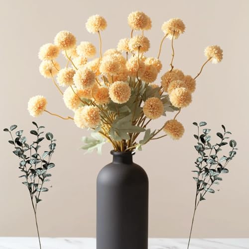 Beige Silk Mum Flowers Eucalyptus Stems Home Kitchen