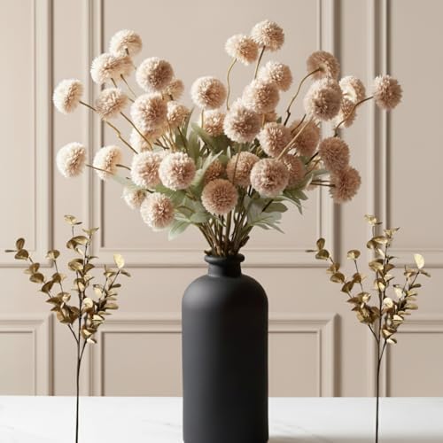Beige Silk Mum Flowers Eucalyptus Stems Home Kitchen