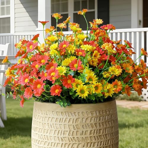 8 Bundles Orange Chrysanthemum UV Resistant Porch Garden