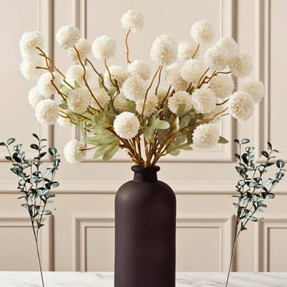 Beige Silk Mum Flowers Eucalyptus Stems Home Kitchen