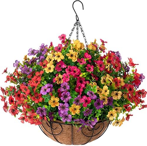 Artificial Hanging Flower Basket Resistant Silk UV Rose