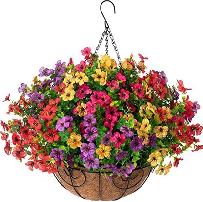 Artificial Hanging Flower Basket Resistant Silk UV Rose