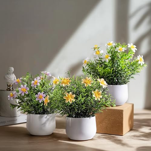 3 pack Small Artificial Potted Flowers Home Kitchen