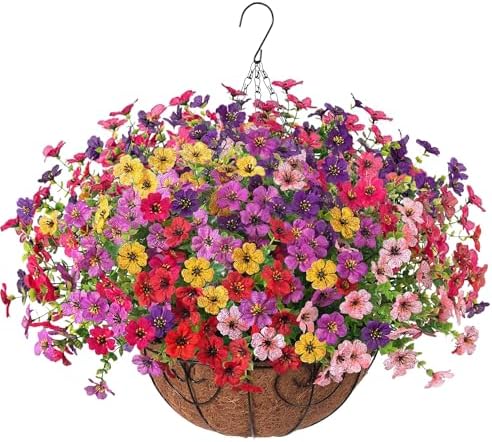 Artificial Hanging Flower Basket Resistant Silk UV Rose