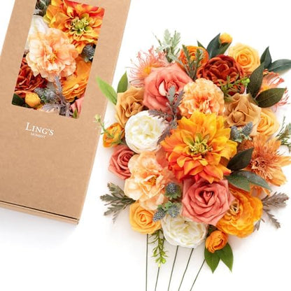 Teal Burnt Orange Silk Foam Wedding Centerpiece Box