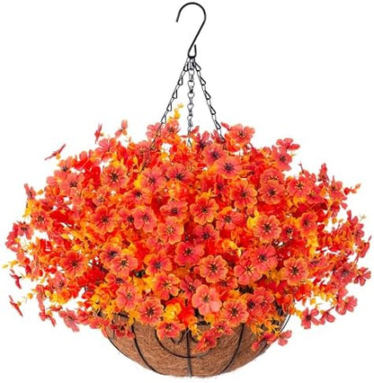 Artificial Hanging Flower Basket Resistant Silk UV Rose