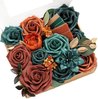 Teal Burnt Orange Silk Foam Wedding Centerpiece Box