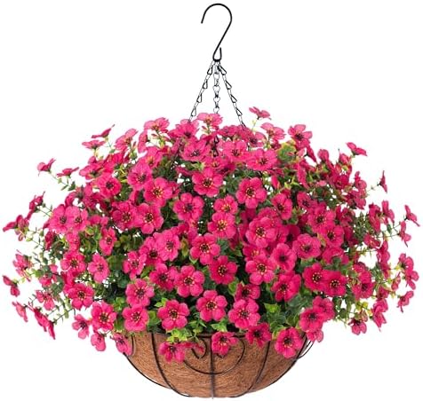 Artificial Hanging Flower Basket Resistant Silk UV Rose