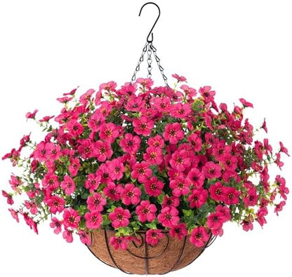 Artificial Hanging Flower Basket Resistant Silk UV Rose