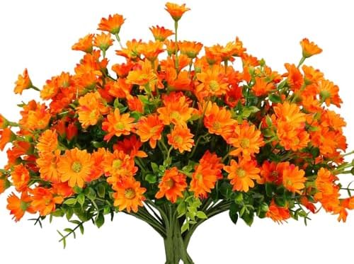 8 Bundles Orange Chrysanthemum UV Resistant Porch Garden