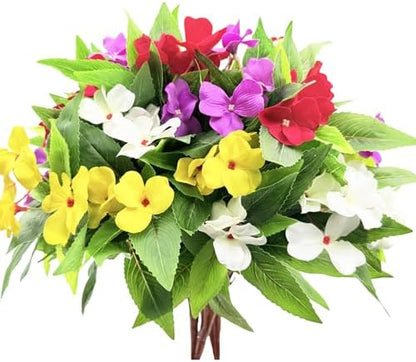 4 pcs Artificial Impatiens Bouquet Multicolor Resistant UV