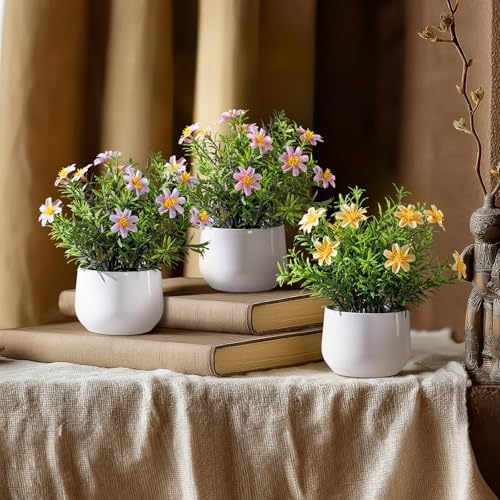 3 pack Small Artificial Potted Flowers Home Kitchen