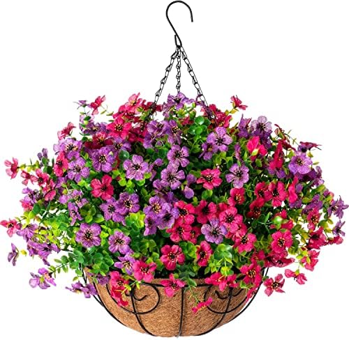 Artificial Hanging Flower Basket Resistant Silk UV Rose