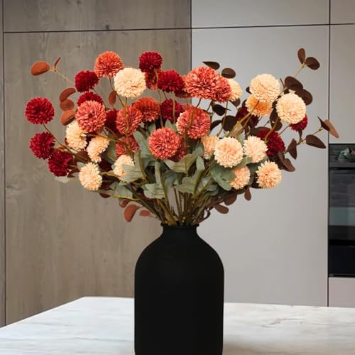 Beige Silk Mum Flowers Eucalyptus Stems Home Kitchen