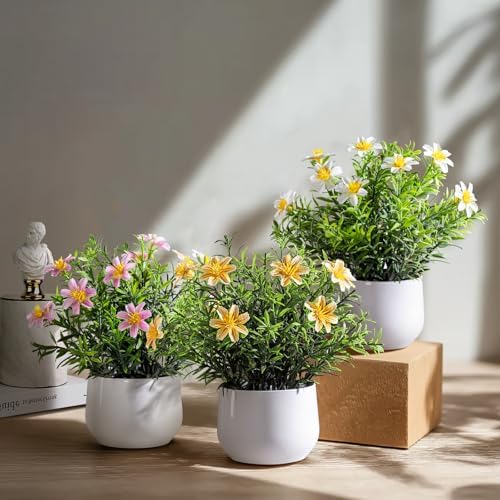 3 pack Small Artificial Potted Flowers Home Kitchen