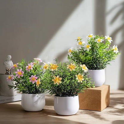 3 pack Small Artificial Potted Flowers Home Kitchen