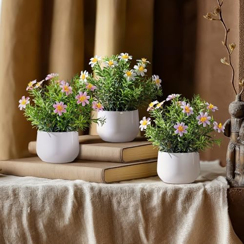 3 pack Small Artificial Potted Flowers Home Kitchen