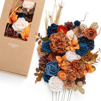 Teal Burnt Orange Silk Foam Wedding Centerpiece Box