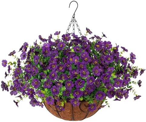 Artificial Hanging Flower Basket Resistant Silk UV Rose