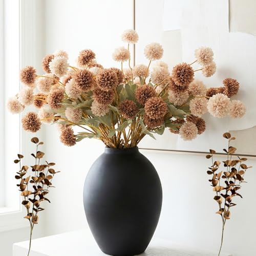 Beige Silk Mum Flowers Eucalyptus Stems Home Kitchen