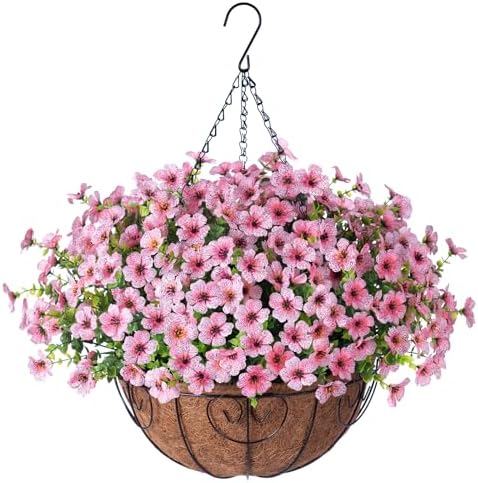 Artificial Hanging Flower Basket Resistant Silk UV Rose