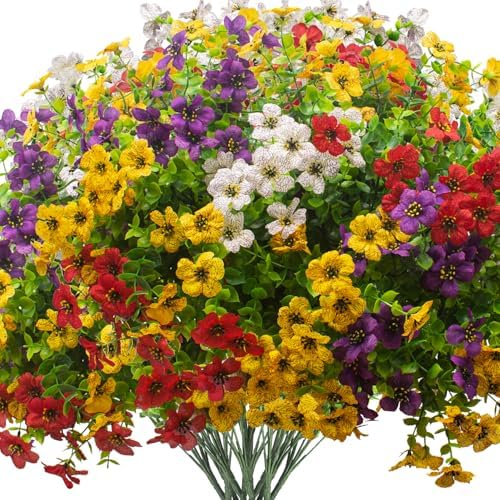 16 bundles Artificial Outdoor Flowers Resistant Silk UV