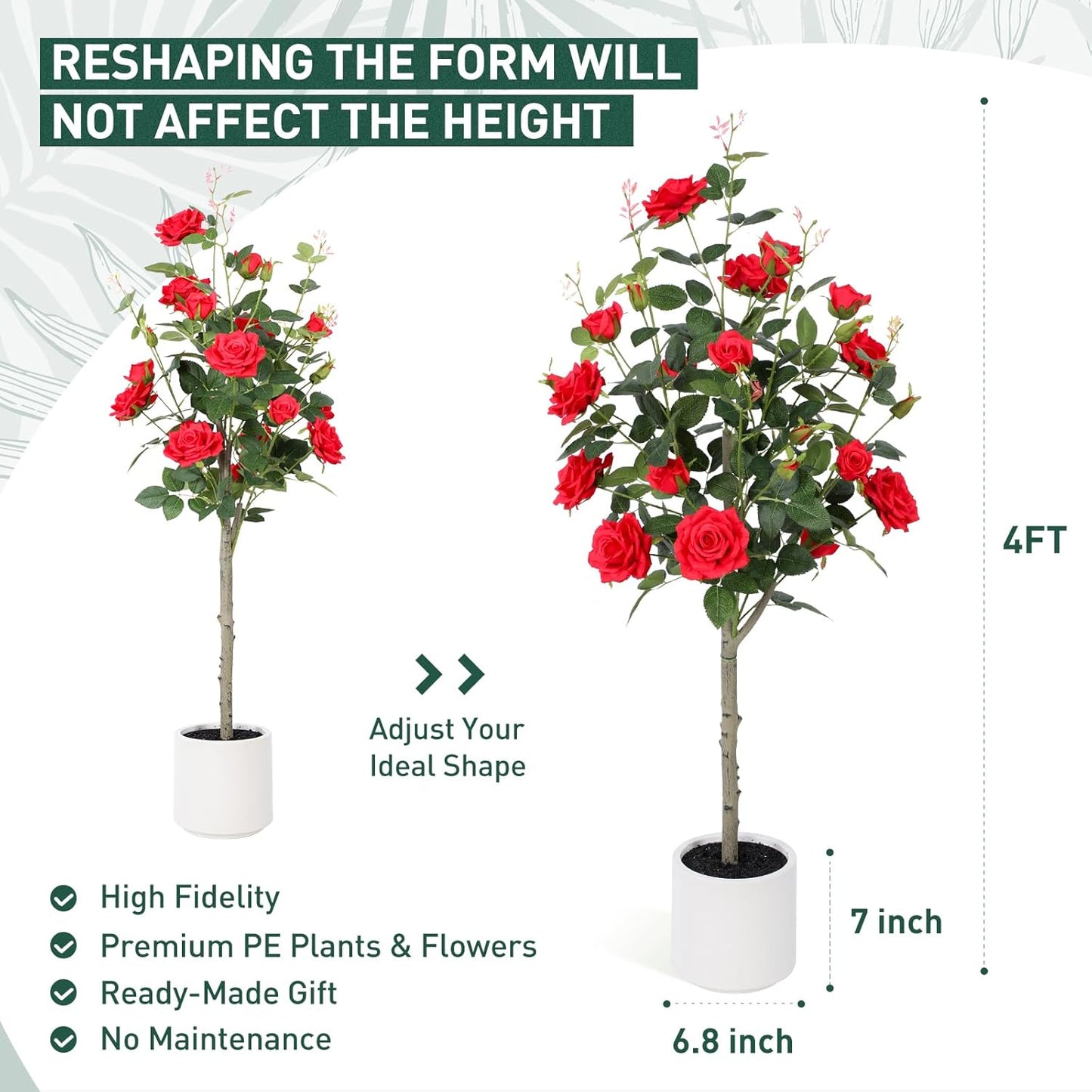 Artificial Rose Tree Silk Floral Decor Potted Trees