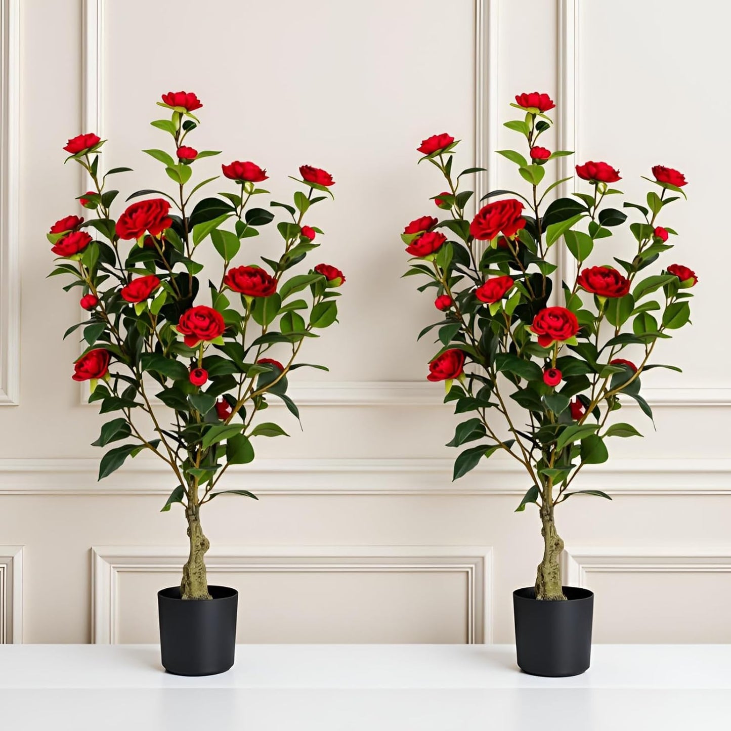 2 pack 3 ft Artificial Camellia Trees Pot